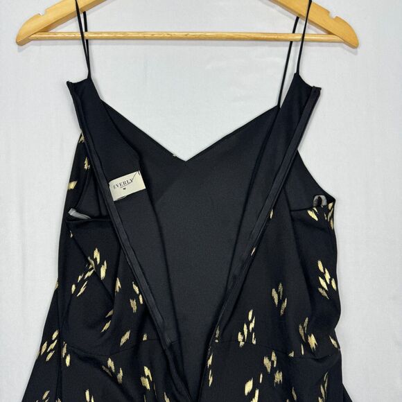 Everly Spaghetti Dress Black and Gold Size Large Racerback Knee Length Flare - Picture 7 of 16